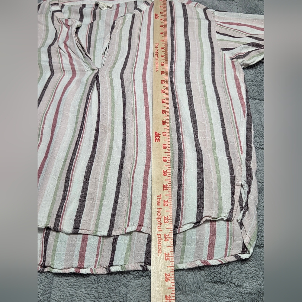 LOFT Womans Striped V-Neck Blouse in Pink, Green & Cream Size Large - Picture 3 of 8